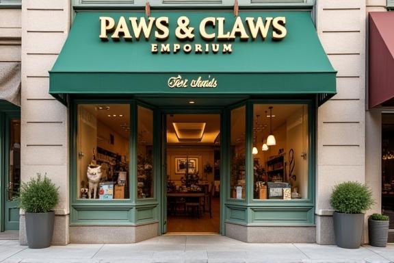 Front entrance of Paws & Claws Emporium
