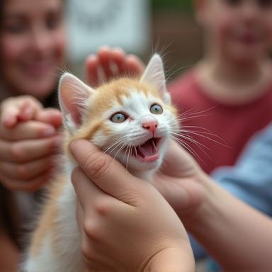 Kitten with family at adoption event