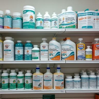 Shelves with veterinary products